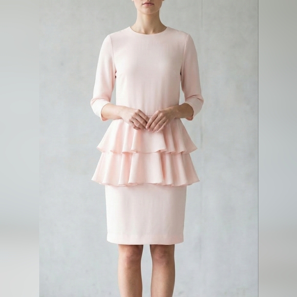 Lori toronto Dresses & Skirts - Lori Toronto Elegant Light Pink 3/4 Sleeve Tiered Midi Dress Size M